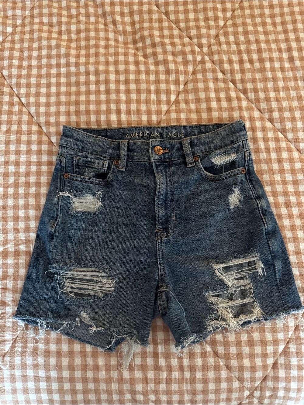 American Eagle Outfitters Dark Blue Distressed Denim Shorts